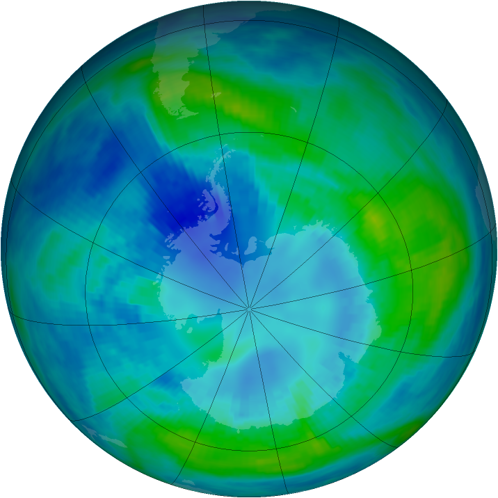 Antarctic ozone map for 16 April 1991